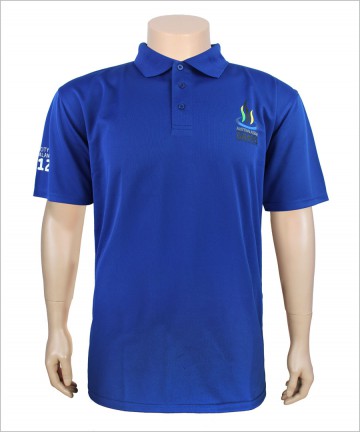 blue polo shirt with custom logo