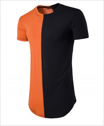 Panel T shirt Slim-fit long T shirt