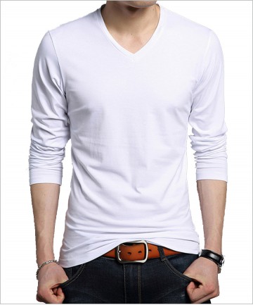 Long Sleeves V Neck Men's T-shirt 100% Cotton