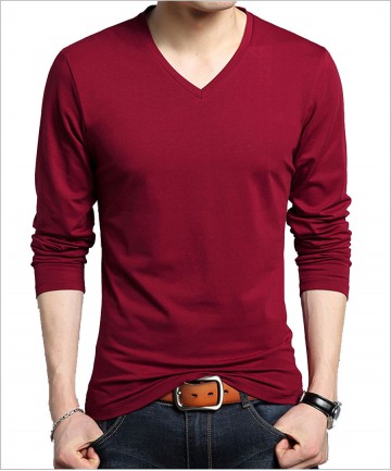 Comfortable Men's V neck Long Sleeves T-shirt Custom Logo Available