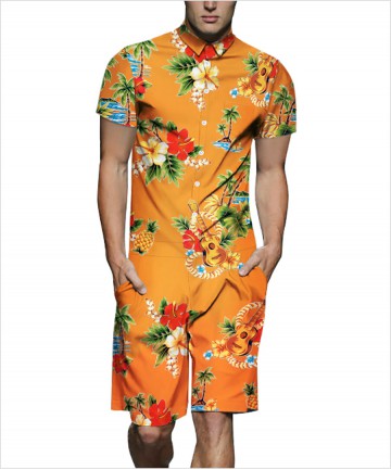 Hawaiian Style  Printing Short Mens Jumpsuits Pyjamas Fashion Pajamas Men's Sleepwear Short Sleeves Jumpsuit for Male  Adult Onesie