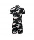 100% Polyester Short Mens Jumpsuits Pyjamas Fashion Pajamas Men's Sleepwear Short Sleeves Jumpsuit for Male  Adult Onesie